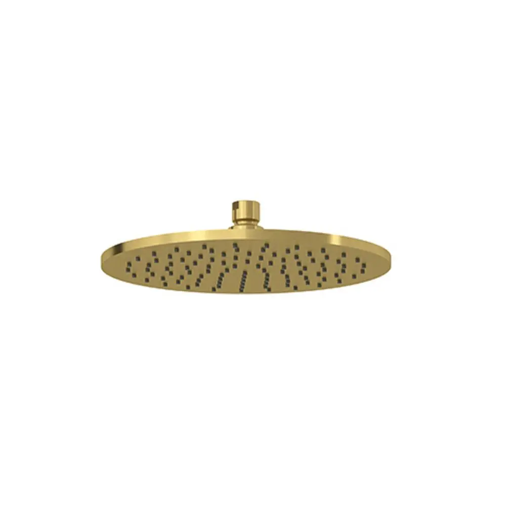Kludi Duschkopf in runder Form mit goldener Oberfläche, ausgestattet mit zahlreichen Wasserstrahlöffnungen für eine gleichmäßige Wasserausgabe.